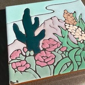 Southwestern Desert Flora Wall Art Tile - Pastel Mag Mor Art Trivet Coaster